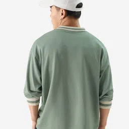 The Souled Store Green & Cream Pure Cotton Oversized T-shirt image 4