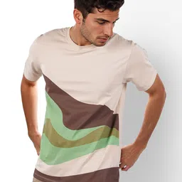 Celio Men Colourblocked Printed Round Neck Cotton T-Shirt image 4
