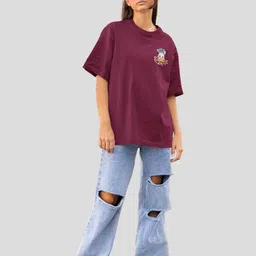 Slenor Graphic Printed Round Neck Short Drop-Shoulder Sleeves Cotton Oversized T-shirt image 2