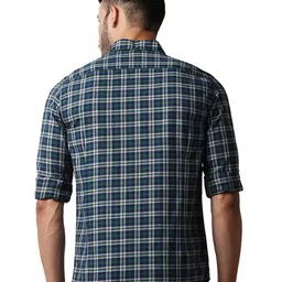 Basics Slim Fit Tartan Checks Spread Collar Full Sleeves Cotton Shirt image 4