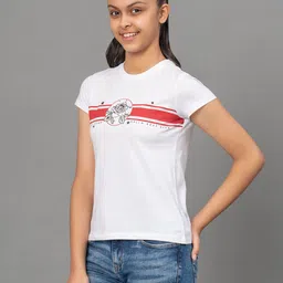 Mode by Red Tape Girls White & Red Striped Round Neck T-shirt image 3