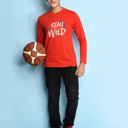 NUSYL Boys Red Typography T-shirt image 3