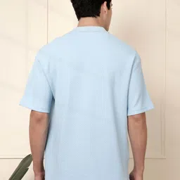 WROGN Men Self Design Polo Collar Oversized Casual T-shirt image 3