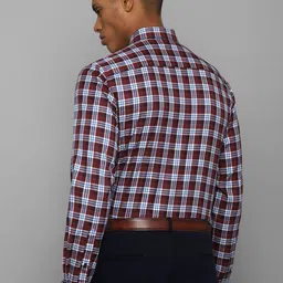 Allen Solly Men Maroon Slim Fit Tartan Checked Cotton Formal Shirt image 4