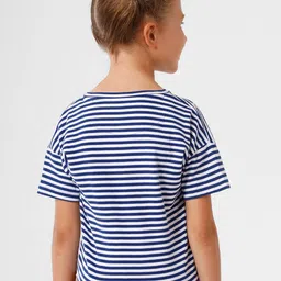 KATE & OSCAR Girls Blue & White Striped Cotton T-shirt image 3
