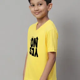 Friskers Boys Yellow Typography Printed V-Neck Raw Edge T-shirt image 4