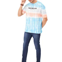 ZU Tie and Dye Typography Printed Round Neck Half Sleeve Cotton Oversized T-shirt image 2