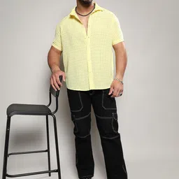 Instafab Plus Classic Self Design Semi Sheer Casual Shirt image 4