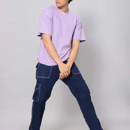 Besick Round Neck Drop Shoulder Sleeves Cotton Oversized T-shirt image 5