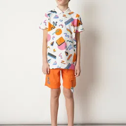 Jack & Jones Junior Boys Grometric Printed Polo Collar Pure Cotton T-shirt image 2