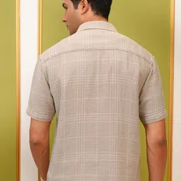 LOCOMOTIVE Premium Khaki Dobby Textured Checked Relaxed Shirt image 5