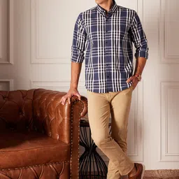 DENNISON Smart Tartan Checked Button-Down Collar Cotton Casual Shirt image 5