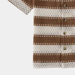 R&B Boys Cuban Collar Horizontal Striped Cotton Casual Shirt image 5