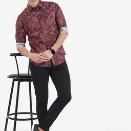 HIGHLANDER Floral Printed Slim Fit Spread Collar Casual Cotton Shirt image 3