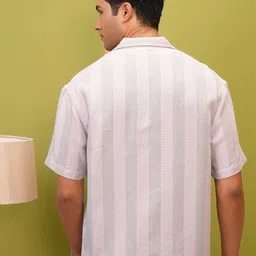 LOCOMOTIVE Premium Dobby Textured Striped Cuban Collar Relaxed Shirt image 5