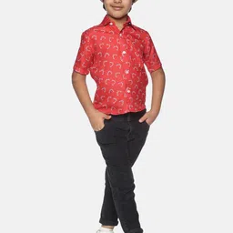 Sethukrishna Boys Red & White Printed Party Shirt image 5