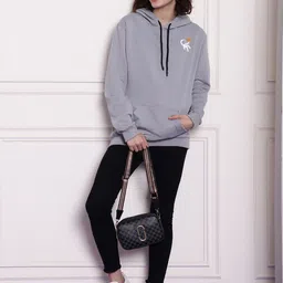 Imsa Moda Typography Printed Long Sleeves Fleece Hooded Oversized Pullover Sweatshirt image 4