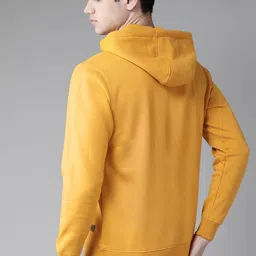 Roadster Men Mustard Yellow Solid Hooded Sweatshirt image 5