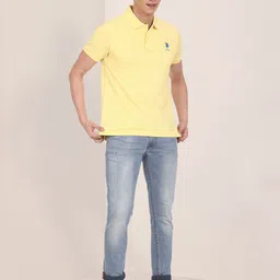 u.s. polo assn. U S Polo Assn Men Yellow Polo Collar Pure Cotton Slim Fit T-shirt image 5
