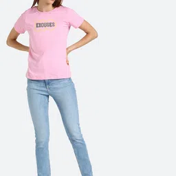 shashvi Women Pink Embellished Typography Printed T-shirt image 4