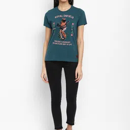 Royal Enfield Women Green Typography Printed T-shirt image 5