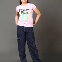 V-Mart Girls Typography Printed Round Neck Cotton T-shirt image 4