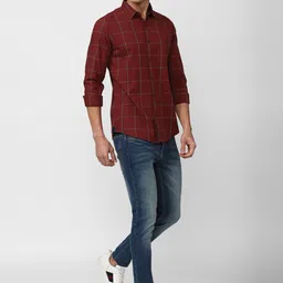 VAN HEUSEN DENIM LABS Men Slim Fit Windowpane Checks Checked Casual Shirt image 5