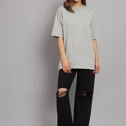 Imsa Moda Typography Printed Drop Shoulder Sleeves Oversize Cotton Casual T Shirt image 2