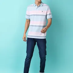 V-Mart Men Embroidered Striped Polo Collar T-shirt image 4