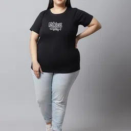 UnaOne Plus Size Typography Printed Pure Cotton T-shirt image 5