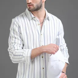 HERE&NOW Slim Fit Vertical Striped Cotton Casual Shirt-picture-24
