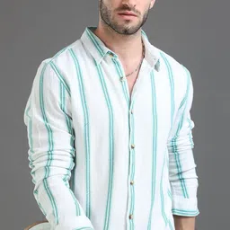 HERE&NOW Slim Fit Vertical Striped Cotton Casual Shirt-picture-28