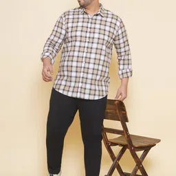 John Pride Plus Size Tartan Checked Spread Collar Cotton Casual Shirt image 5