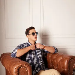 DENNISON Smart Tartan Checked Button-Down Collar Cotton Casual Shirt image 4