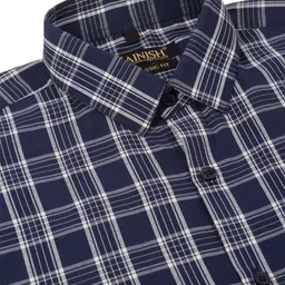 JAINISH Men Blue Standard Checked Cotton Formal Shirt image 4
