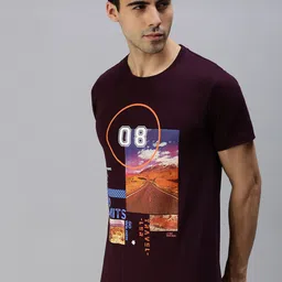 ONN Men Purple Printed T-shirt-image-2