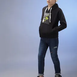 Instafab Boys Typographic Printed Hooded Cotton Sweatshirt image 2