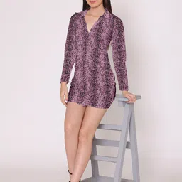 DressBerry Mauve Animal Velvet A-Line Mini Dress-picture-32