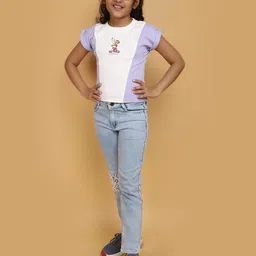 V-Mart Girls Round Neck Extended Sleeves Cotton T-shirt image 3