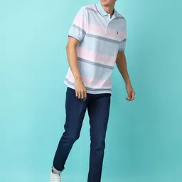 V-Mart Men Embroidered Striped Polo Collar T-shirt image 5