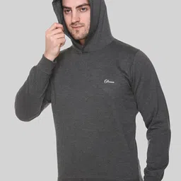 Obaan Men Charcoal Solid Hooded Sweatshirt image 2