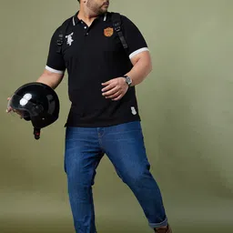 bigbanana Men Plus Size Black Polo Collar Bio Finish T-shirt image 3