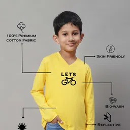 Friskers Boys Yellow Typography Printed V-Neck Applique T-shirt image 5