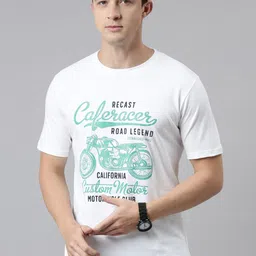 recast Men White & Green Biker Printed Pure Cotton Bio Finish T-shirt image 1
