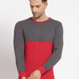 Kalt Men Grey & Red Colourblocked T-shirt image 1