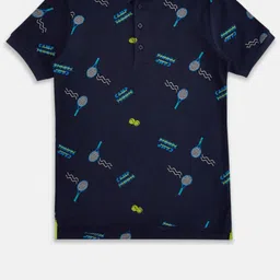 Pantaloons Junior Boys Navy Blue Printed Henley Neck T-shirt image 1