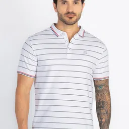 Status Quo Men Striped Polo Collar Pockets T-shirt image 1