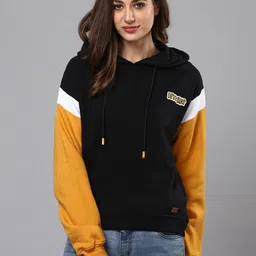Campus Sutra Women Black Colourblocked Sweatshirt-picture-41