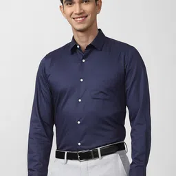 Peter England Men Pure cotton Navy Blue Slim Fit Formal Shirt-picture-28