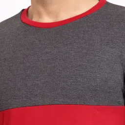 Kalt Men Grey & Red Colourblocked T-shirt image 2